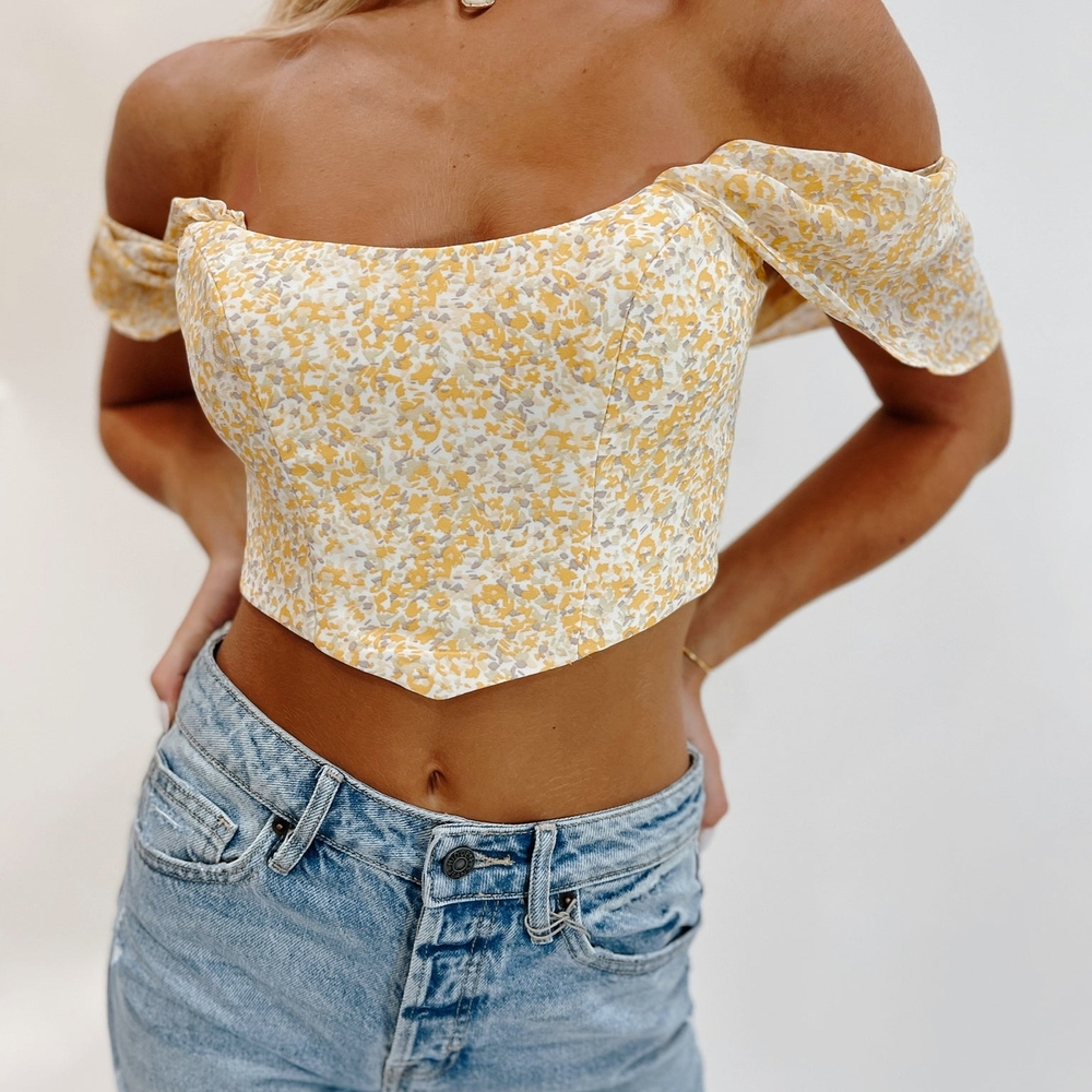 Hello Molly Floral Off-Shoulder Yellow Top